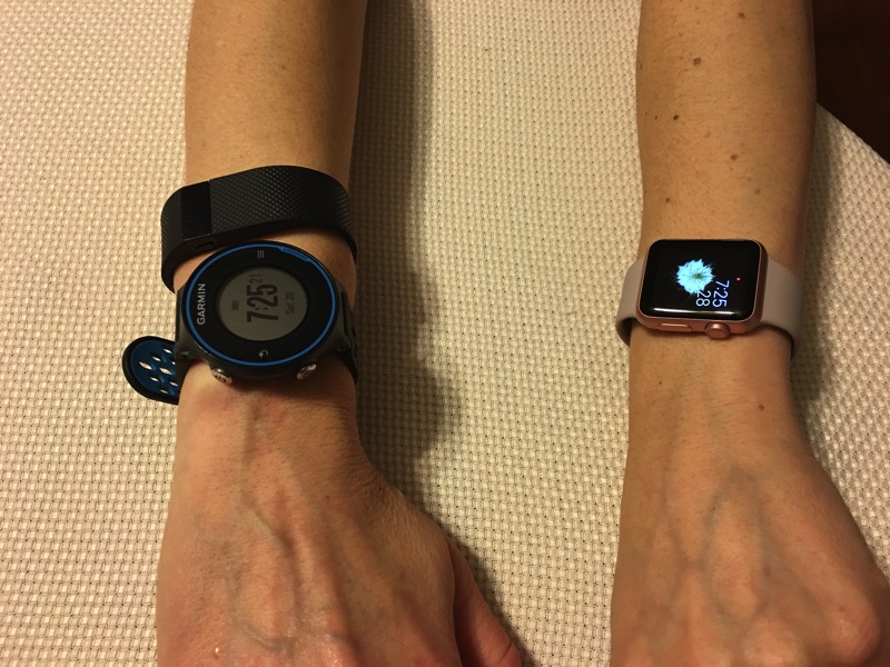 wearing fitbit and apple watch